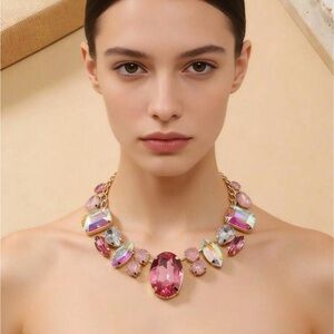 New Gold and Pink Geometric Gemstone Necklace